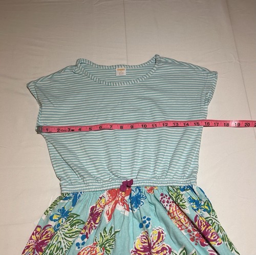 Gymboree Girls Large 10-12 Light Blue Striped & Floral Short Sleeve Cotton Dress - Picture 5 of 10