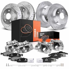 New Front & Rear Drilled Brake Rotor & Pads + Caliper for Jeep WJ Grand Cherokee