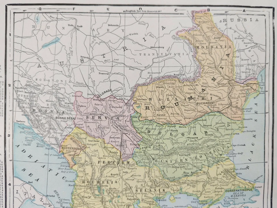 Vintage 1900 TURKEY GREECE ROMANIA SERVIA Map 11"x14" ~ Old Antique Original - Image 3 of 4