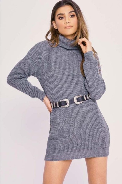 roll neck long jumper dress