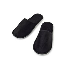 25 x Closed Toe Velour Hotel Slipper White Sole - Black  Bnb Supplies