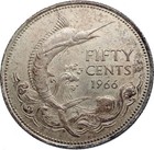 1966 Bahamas Silver Coin 50 Cents Uk Queen Elizabeth Ii and Marlin Fish i71955
