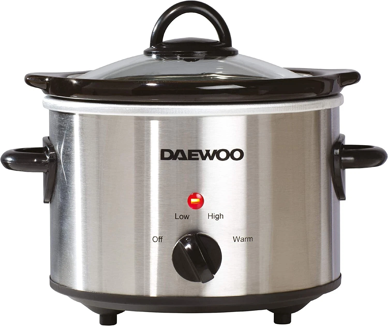 Daewoo 1.5L Compact Slow Cooker Silver Stainless Steel 3 Heat Settings Lid & Pot
