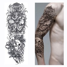 1 Piece BuddhistFaith TemporaryTattoo Sticker Full FlowerTattoo with Arm BodyArt
