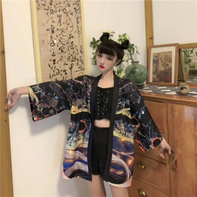 Femme Kimono Manteau Unisexe Rétro Haori Cardigan Japonais Yukata Hauts