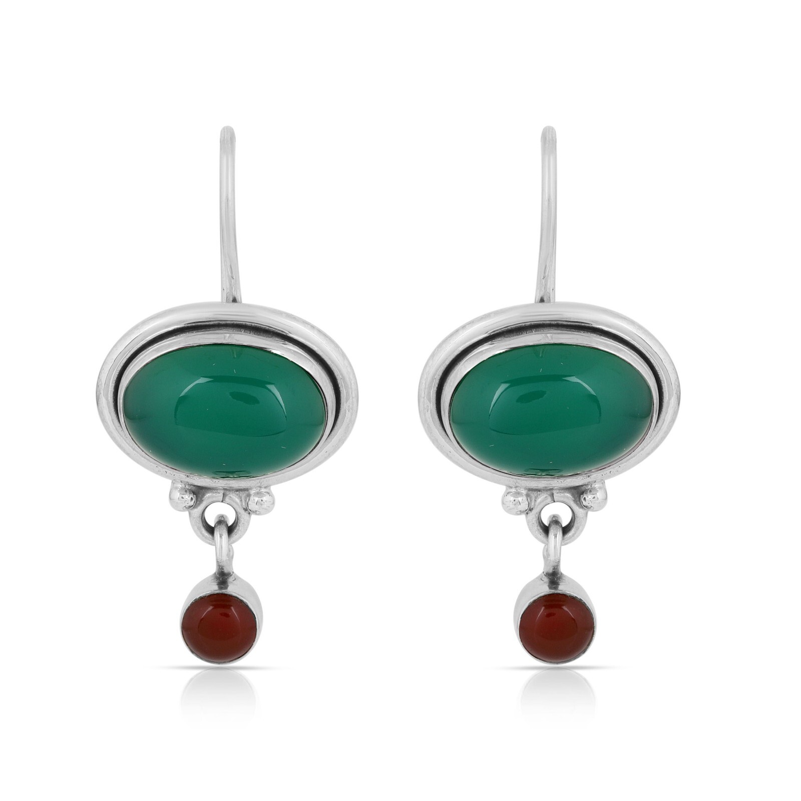 925 Sterling Silver Handmade Earrings Natural Green Onyx Carnelian Stone Earring