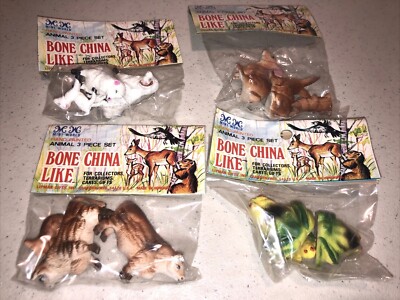 4 Lipman Gifts Bone China Like Miniature 3 Pc Animal Family Sets Cow Bunny Frog