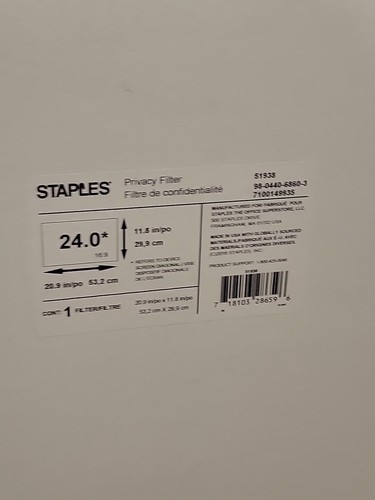 Staples Privacy Filter for 24" Widescreen Monitors (16:9) 51938 - Picture 2 of 3