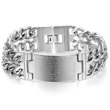 5pcs Men's Heavy Stainless Steel Cross Bible LORD'S PRAYER Bracelet