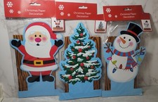 3 Piece Christmas Cutout Paper Cardboard Santa Decoration Tree Snowman Tabletop