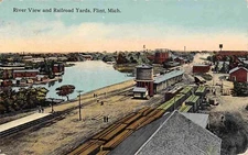 Railroad Yards River View Flint Michigan 1910c postcard