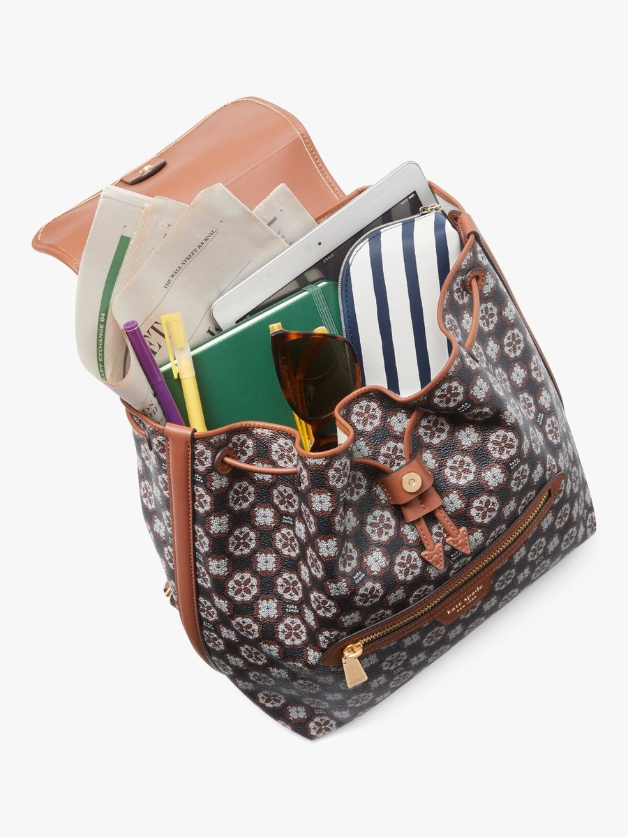 New Kate Spade Flower Monogram Coated Canvas Medium Backpack  display picture 2