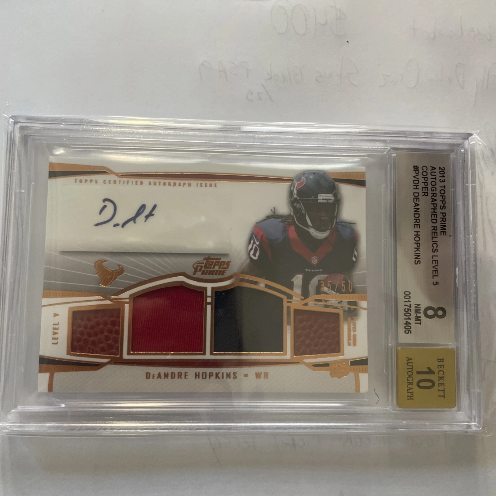 DeAndre Hopkins Topps Prime Autographed Relics Level 5 #PVDH Copper