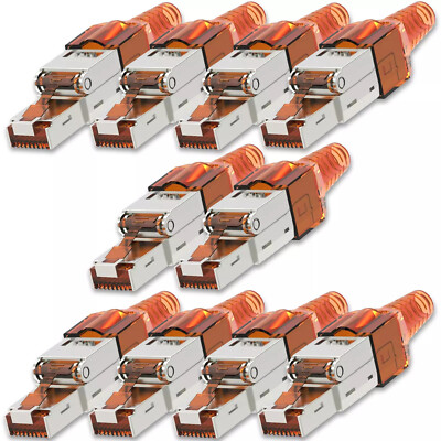 10x Netzwerkstecker CAT 7 Werkzeuglos RJ45- Netzwerk Metall Stecker Verlegekabel