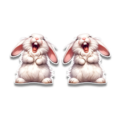 White Rabbit Car Decal 2x Small Yawning White Rabbit Bunny Vinyl Sticker Decal Car Scrapbook ...