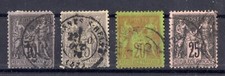 FRANCE !  4 Timbres SAGE de 1870-1900 Variétés de Couleurs et Oblitérations