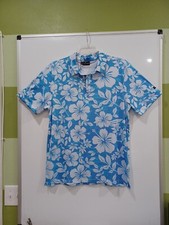 NWT Yatta Golf Men's Lg Hahakai Polu Blue Beach White Floral Polo Shirt