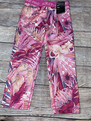Nike Pro Youth Large (14/16) Capri Leggings Pink Floral NEW