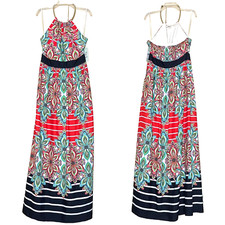 Eliza J. Halter Maxi Dress Gown 10 Crepe de Chine Print Smocked NWT Vacation