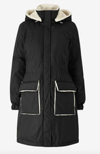 Quilted Coat Water Rep Size 8 / 10 Ladies Black Cosy Faux Fur Mid Length Ellos