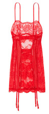 NEW VICTORIA'S SECRET RED MIXED SHEER & LACE MINI SLIP DRESS GARTERS SIZE SMALL