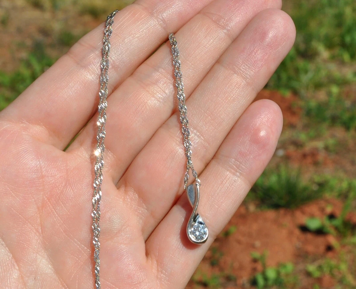 14K SOLID WHITE GOLD NATURAL DIAMOND NECKLACE 1 3 CT PENDANT