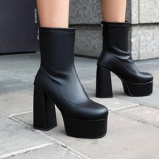 Women Platform Ankle Boots Zipper High Chunky Heels Shoes Fashion Party Pumps