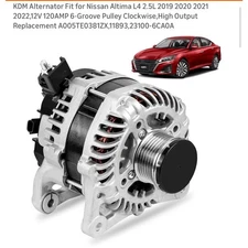 Alternator Fit for Nissan Altima L4 2.5L 120AMP 6 Groove Pulley Clockwise