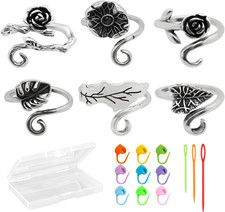 6 Pcs Crochet Ring for Finger Adjustable Crochet Tension Rings Plants Yarn Tensi