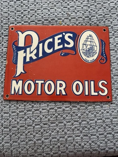 VINTAGE PRICE’S MOTOR OILS PORCELAIN SIGN PETROLEUM 10”x7.5” Advertisement Sign