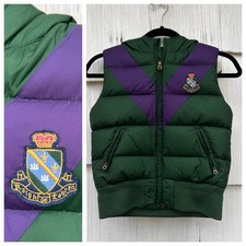 Ralph Lauren Kids Green Purple Down Puffer Vest Hooded Crest Patch Size M 8/10