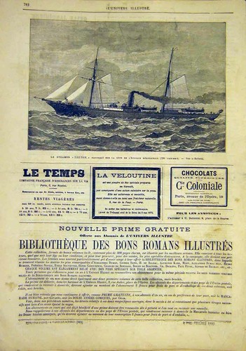Original Old Antique Print Steamer Teuton Ship Navy Wreck French 1881 Victorian