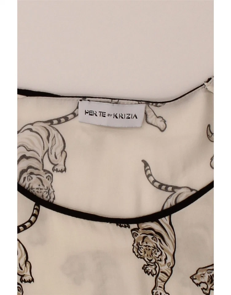 Top túnica mujer PERTE BY KRIZIA UK 16 grande blanco roto estampado animal DE12 Foto 3 de 3
