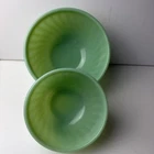 Vintage Fire King Jadeite Swirl Mixing Bowl Set 2 Oven Ware USA Green 6" & 8"