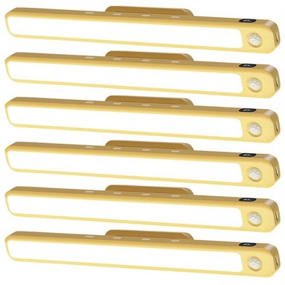 Lunartec 6er-Set LED-Akku-Unterbau-/Bilderleuchte, PIR, Fernbedienung, messing
