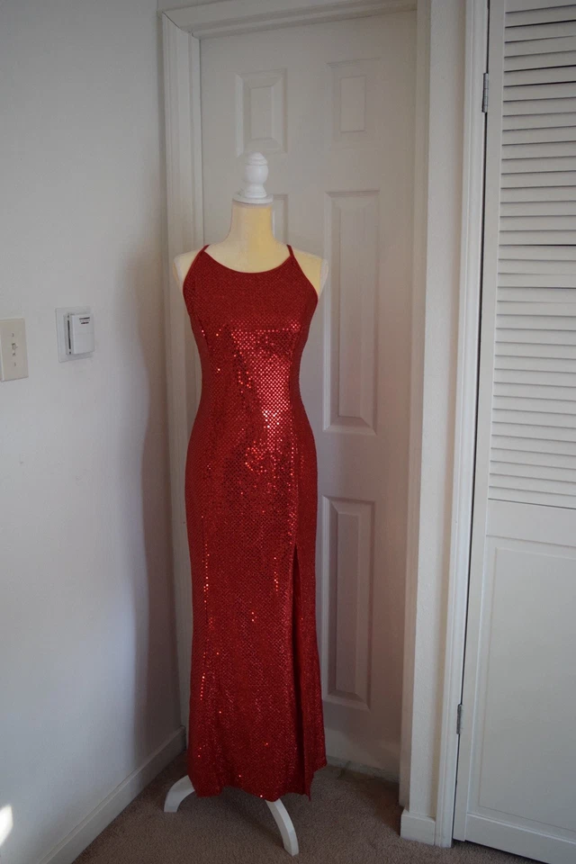 VTG Gunne Sax Jessica Mcclintock Red Sequin Long Formal Dress Gown Prom - Image 3 of 4