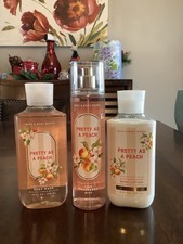 3 New Bath  Body Works Pretty as a Peach Fine Fragrance Spray Mist Lotion Wash
