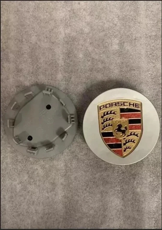 4 Porsche Silver Center Caps Concave 76mm Royal Crest 992 cayenne ,911, Carrera, Foto 3 de 4