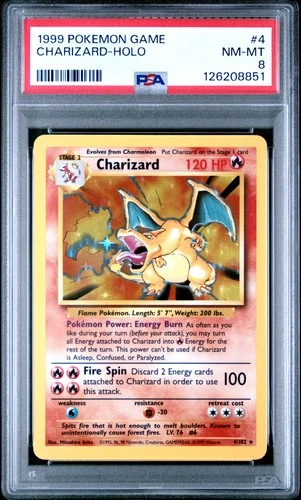 1999 POKEMON BASE SET UNLIMITED #4 CHARIZARD-HOLO PSA 8