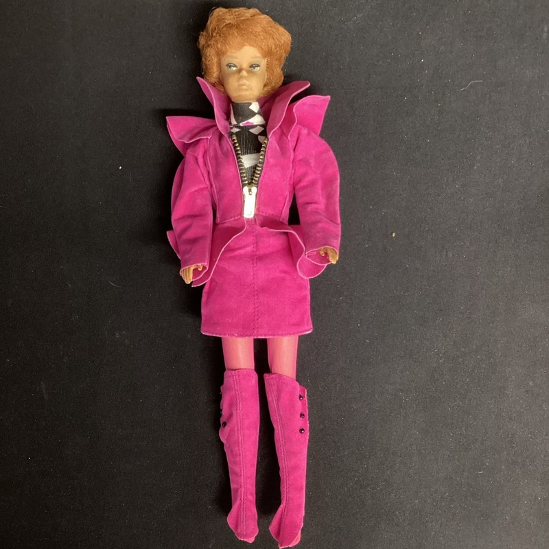 Vtg Midge 1962 Bubble Cut Barbie Blue Eyes Japan W/Pink Jacket, Skirt, Boots Etc