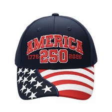 America 250th Anniversary Cap   American Flag Bill  Patriotic Cotton Twill Hat