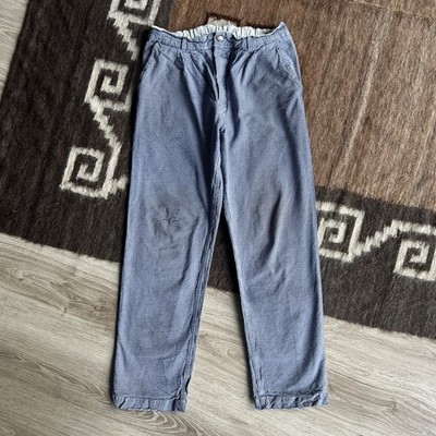 Vintage French German Blue Houndstooth Workwear Trousers Elastic Waist W27