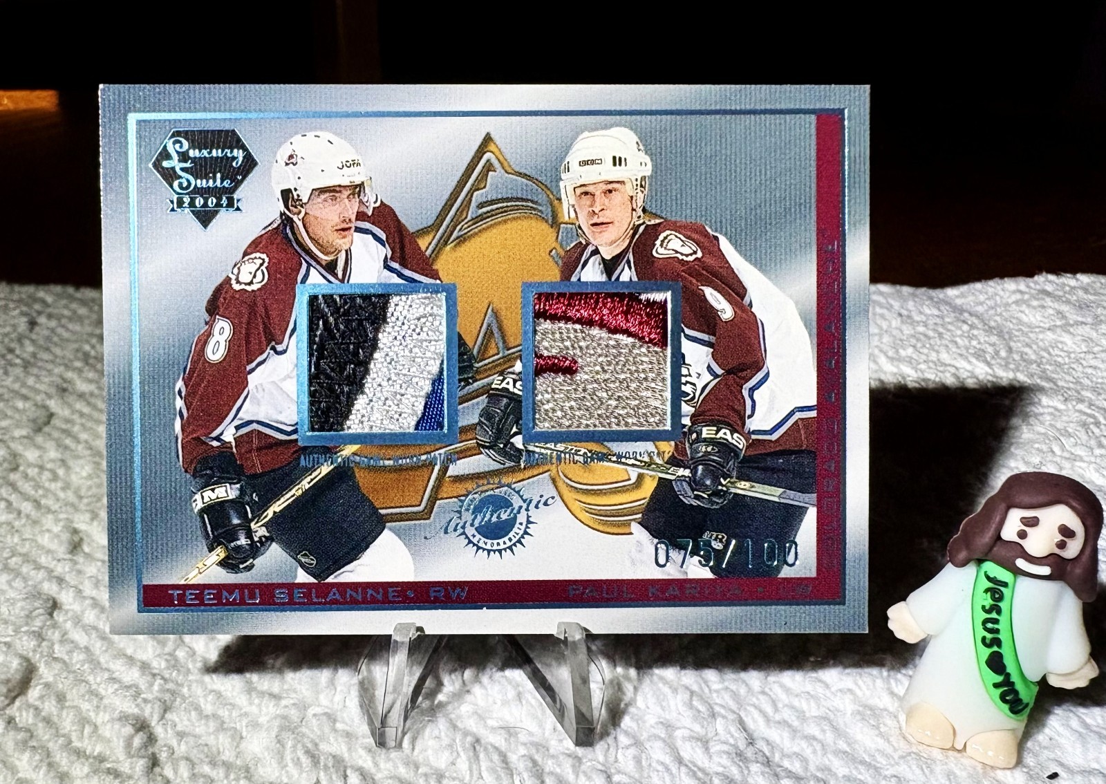2004-05 PACIFIC LUXURY SUITE PAUL KARIYA TEEMU SELANNE G/U JERSEY PATCH #ED /100