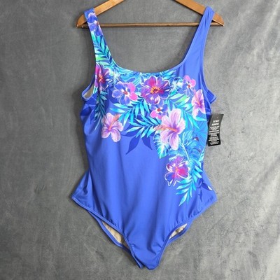 Swimsuits For All Electric Iris Hibiscus Swim Dress One Piece Size 24W   NWT