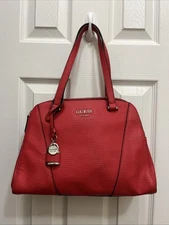 Guess Handbag Orange/Coral Tote Purse W/Coral & Silver Purse Charm Lock