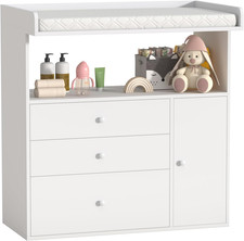 Extra Large Baby Changing Table Dresser with 3 Drawers  Open Storage