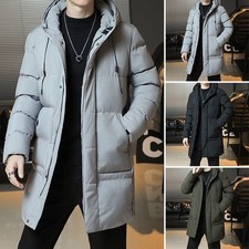 Mens Winter Hooded Long Jacket Quilted Bubble Coat Padded Puffer Warm Outwear