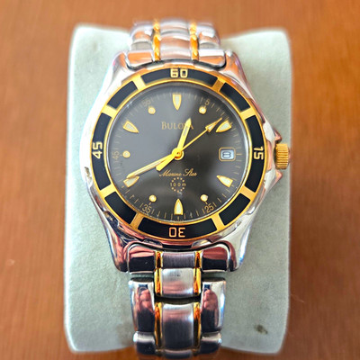 Bulova Marine Star Quartz 100m Two-Tone SS Black Dial Date Men's Watch