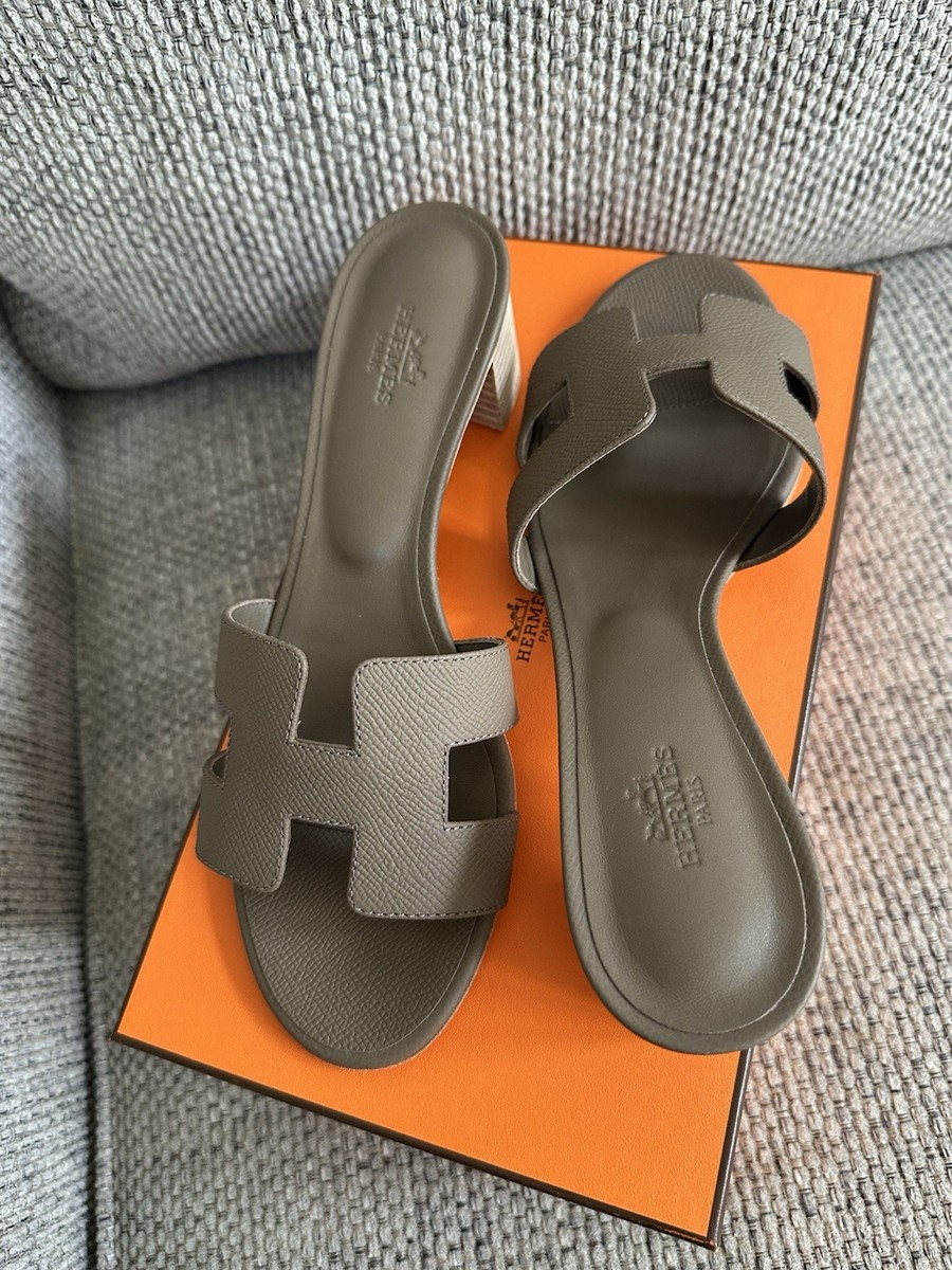 Size 37EU Brand New Hermès Etoupe Epsom Calfskin Oasis Sandals | eBay