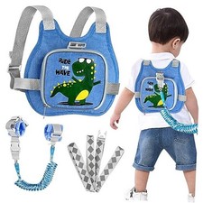 Toddler Harness Leash Anti Lost Wrist Link, Cute Blue/Tyrannosaurus Rex